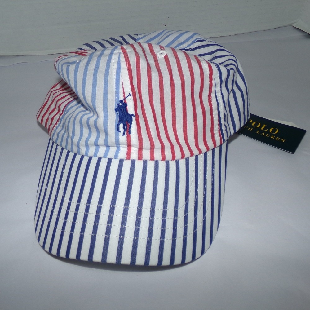 Polo Ralph Lauren Striped Baseball Cap Red White Blue Hat NWT OS